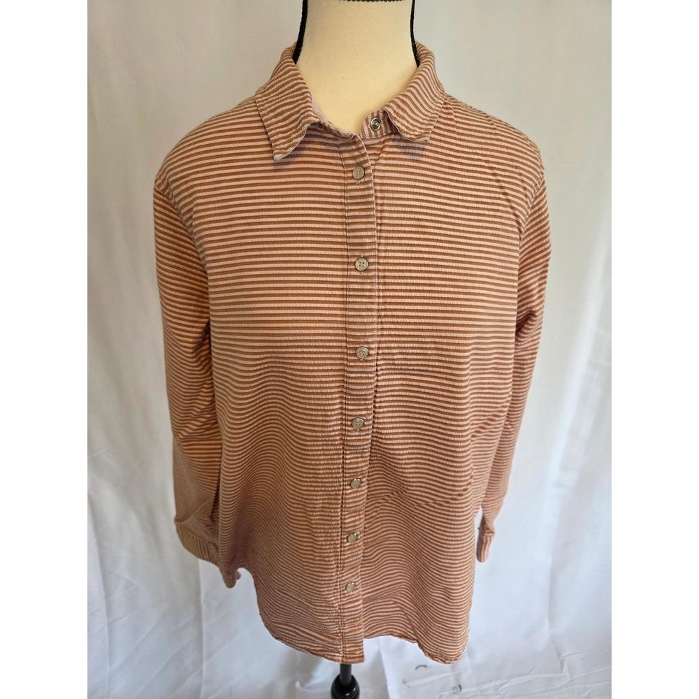 Lands End Striped Button Down‎ Shirt Women L 14 16 Cotton Blend Casual Top